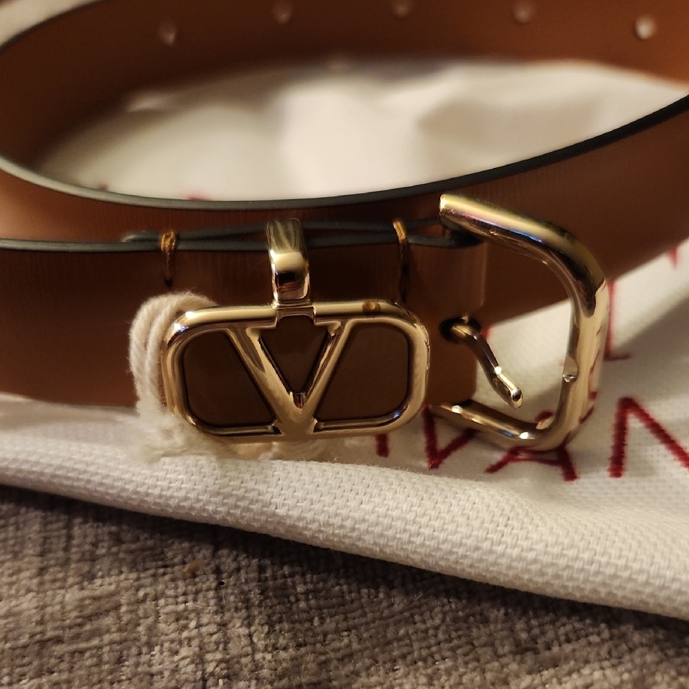 Valentino Narrow Brown Leather Double-Wrap Belt with Gold Buckle